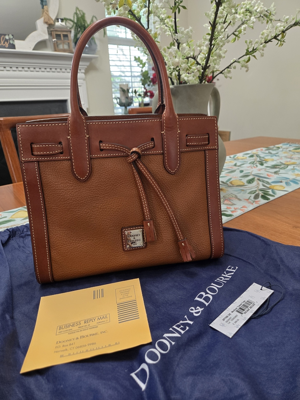 Dooney & Bourke Two-Tone Tan and Brown Pebbled Leather Satchel